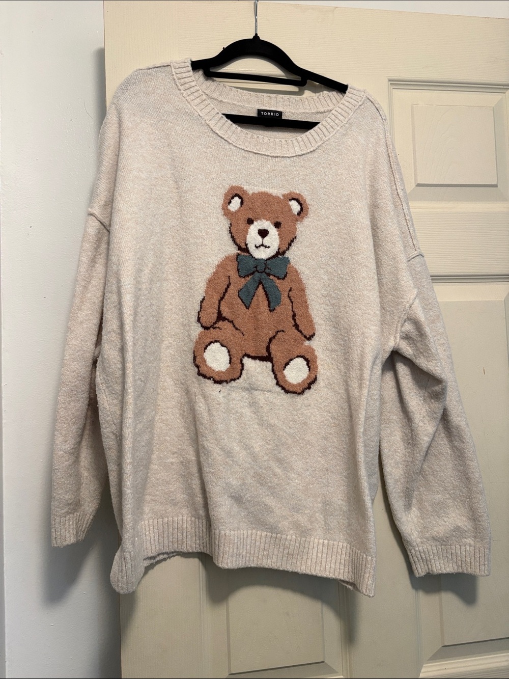 torrid Cream Teddy Bear Crewneck Sweater with Brown Bear